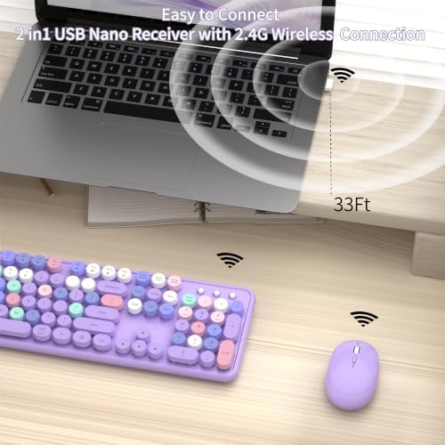 Colorful Wireless Keyboard and Mouse Combos, Purple Colorful