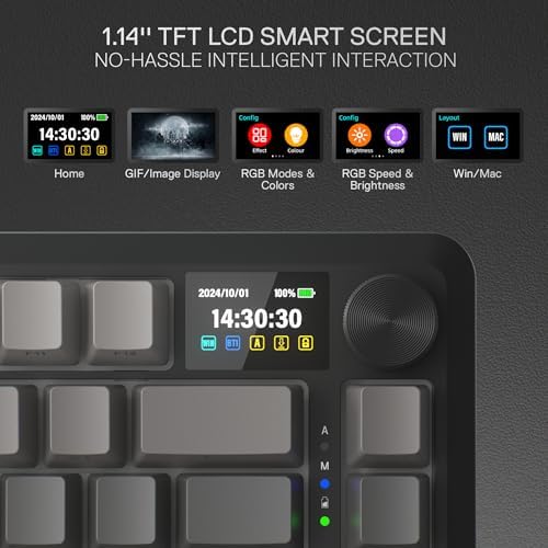 Redragon K724 PRO Wireless 81-Key Gasket Gaming Keyboard, TFT Screen & Knob