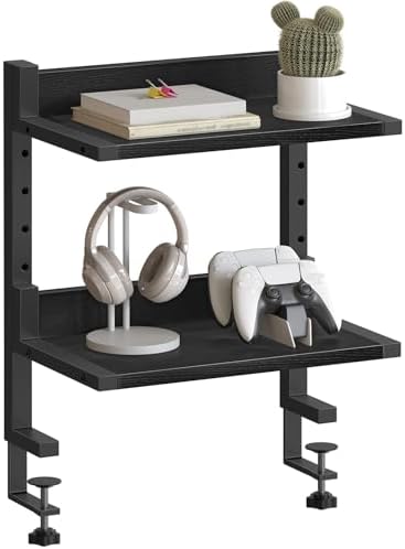 HOOBRO Clamp On Desk Shelf, 2-Tier Desktop Organizer, Space-Saving Desk Shelf with Adjustable Shelves, for Office, Study, Entertainment Accessories, Black BK32SJ01