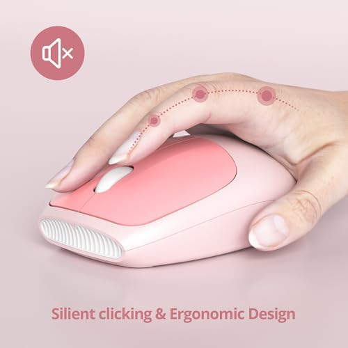 Surmen Cute Pink Keyboard and Mouse Wireless Silent, Full-Size Retro Typewriter Wireless Quiet Slim Keyboard Low-Noise 2.4GHz for Computer, Desktop, Laptop(6-Diary Pink)