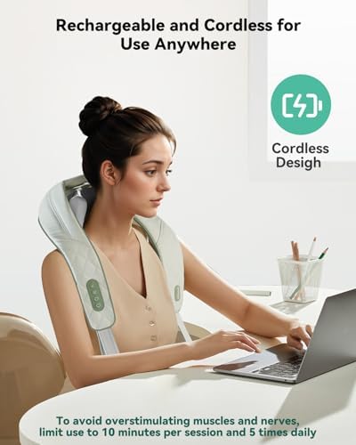Snailax Cordless Shiatsu Neck & Shoulder Massager with Heat, FSA Eligible