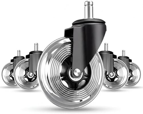 Office Chair Wheels Set of 5 – 3 Inch Roller Blade Wheels Office Chairs, Office Chair casters Desk & Gaming Chair – Quiet for Carpet, Hardwood & Wood Floors - Not for IKEA