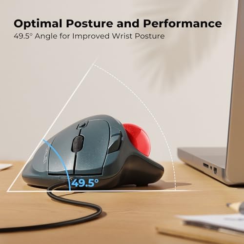 Wired Ergonomic Trackball Mouse, 34mm Thumb Control, RGB Lighting