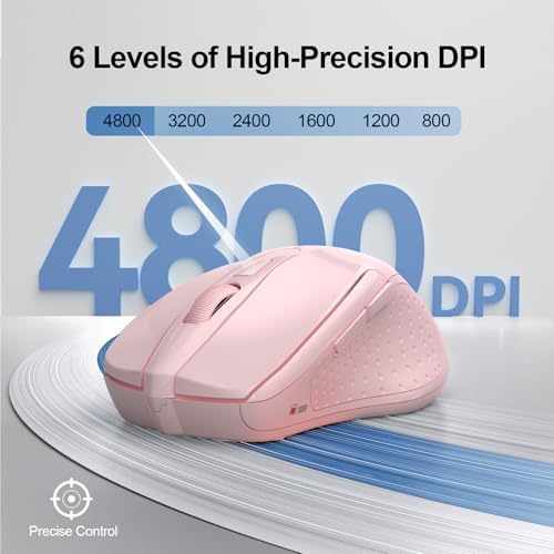 TECKNET Wireless Mouse, BT 5.0/2.4G, Silent 4800 DPI 6 Buttons, Pink