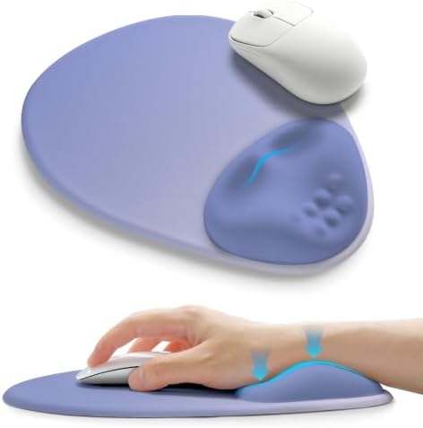 Palm-Rest and Wrist-Hugging Mouse Pad Wrist Rest, Ergonomic Wrist Support with Curve Fitting Cushioned Memory Foam for Carpal Tunnel Pain Relief, 9.9 x 8.3 Inch, Purple Ombre