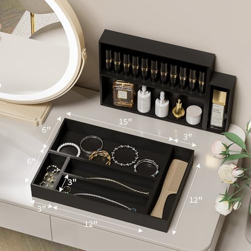 Bamboo Kitchen Drawer Organizer, 2-Pack, 12" x 3" x 2.5"，Black