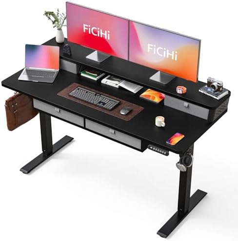FiCiHi 55x24 Inch Electric Standing Desk, 4 Drawers, Adjustable Height Desk