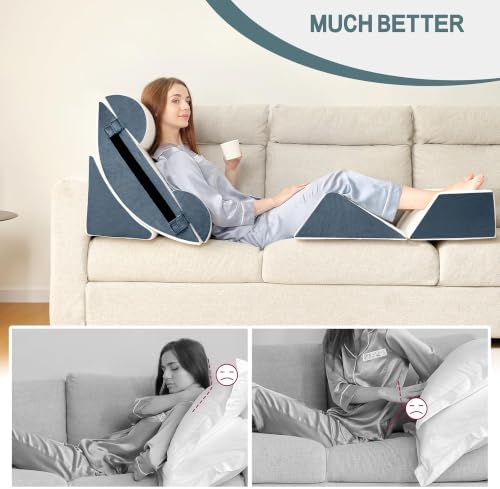 Yojoker 6pcs Orthopedic Bed Wedge Pillow Set for Sleeping, Post Surgery Foam for Body, Back and Leg Pain Relief Comfortable & Adjustable Support Pillows-Anti Snoring, Heartburn, Navy