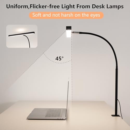 LED Desk Lamp for Office Home, Adjustable Flexible Eye-Caring Desk Light with,5 Modes 10 Brightness Adjustment, USB Adapter Desk Lamp with Clamp-T-B