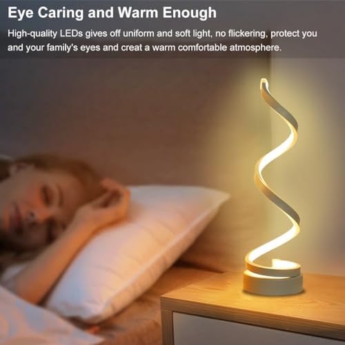 Modern Table Lamps Set of 2, Dimmable Spiral Table Lamps for Night Stand, 12W LED Desk Lamp 3 Color 10 Brightness Level Bedside Lamps Desk Light Office Lamp for Bedroom, Living Room (White)