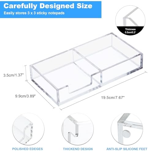 Sticky Note Holder 2 in 1, Clear Acrylic Memo Pad Holders for Desk Organization School Office Home, Post Pop Notes Dispenser for 3"X3" Note Pads (BQ210)