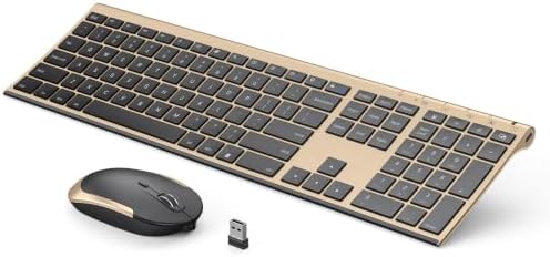 Vssoplor Wireless Keyboard and Mouse, Rechargeable Ultra Slim, Black Gold