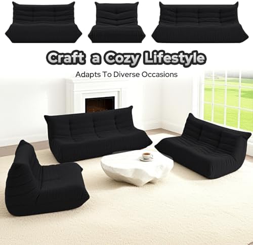HABUTWAY Bean Bag Chairs Fireside Lazy Floor Sofa,2 Seater,Black