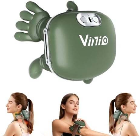 Vinid Bionic Neck and Shoulder Massager with Heat, 4D Kneading Massage, Simulated Human Hand Design for Pain Relief and Muscle Relax, Neck Massager Pillow Ideal for Valentines Gift, Green