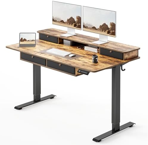 CubiCubi 48" x 24" Standing Electric Desk with Drawers, Vintage Brown