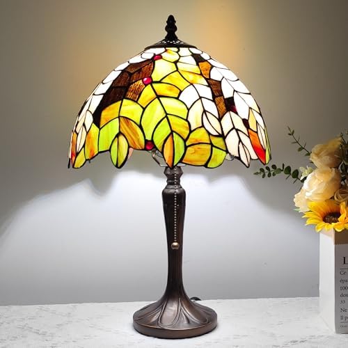 Tiffany Lamp Maple Leaf Style Stained Glass Table lamp 12X18 Inches Tiffany Style Reading Desk Light for Bedroom Living Room,LED Bulb Included