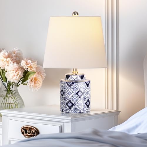QiMH Ceramic Table Lamps Set of 2, Traditional Bedside Lamps for Bedroom