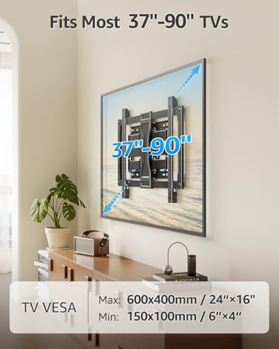 MOUNTUP Ultra Slim TV Wall Mount for Most 37-90 inch TVs, 1.1" Thin Low Profile Full Motion TV Mount Bracket, Dual Swivel Articulating Arms with Tilt, Fits 16" Studs, Max VESA 600x400mm Holds 132lbs