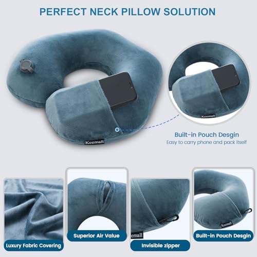 Keemall Inflatable Travel Neck Pillow for Airplane & Long Flights, 2 Pack