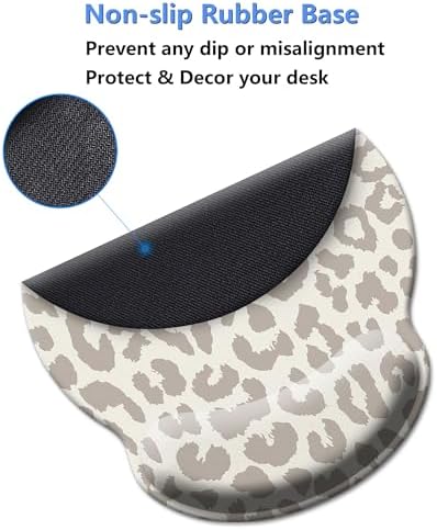 Mouse Pad Wrist Support,Ergonomic Mouse Pad with Wrist Rest,Comfortable Mousepad with Smooth Wrist Rest,Pain Relief Mouse Pads for Non-Slip Base,Computer,Laptop,Office & Home(Leopard Print)