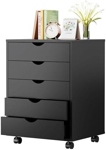 DUMOS 5 Drawer File Cabinet with Wheels, Office Storage Organizer Cabinet