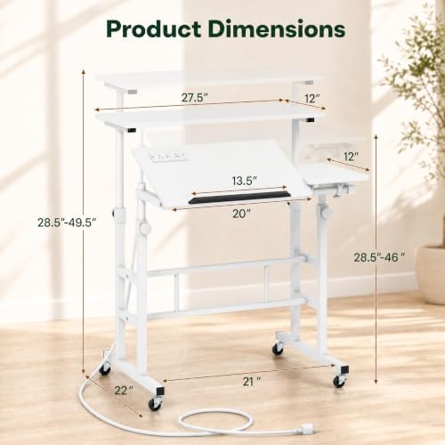 Tangkula Height Adjustable Mobile Standing Desk with Built-in Power Outlets