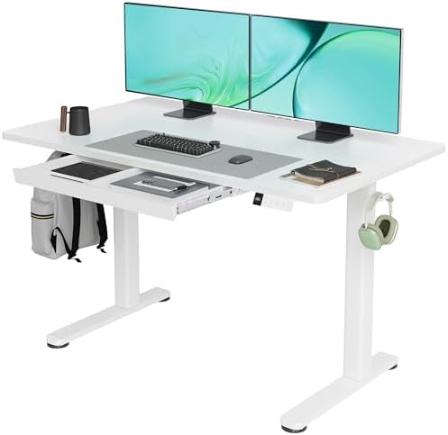 Claiks Standing Desk with Drawers, 48x24 Inch Electric Stand Up Desk, White Adjustable Height Sit Stand Computer Workstation, White