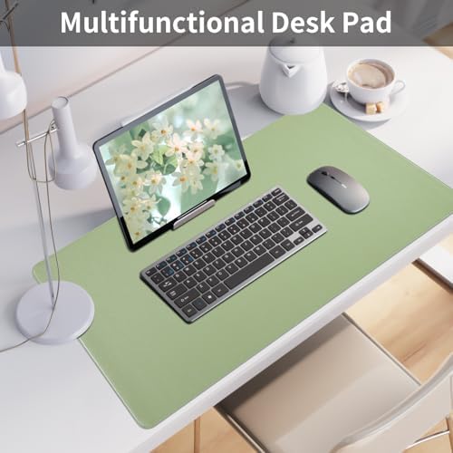 Leather Desk Mat with Stitched Edges, 27.6" x 13.8" Green Keyboard Mat