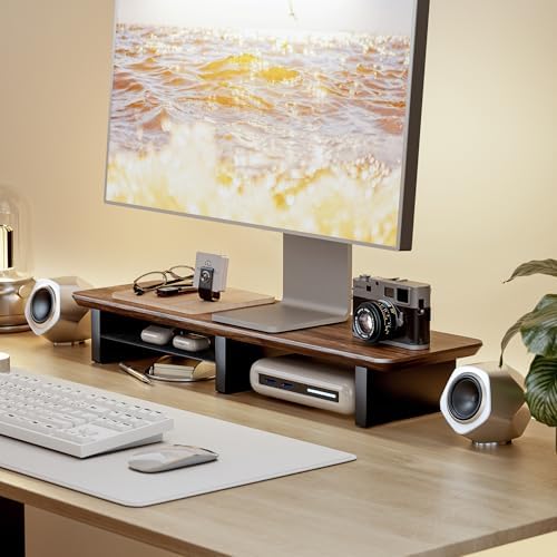 PEGZONE 31.5" Dual Monitor Riser, Metal Shelf Wooden Desk Organizer