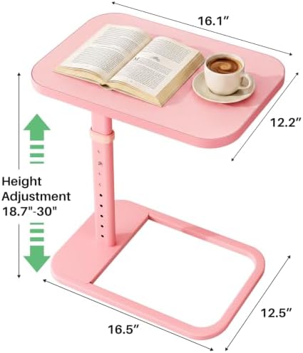 Kitstorack Upgraded TV Tray Table with Panel Lock, 90° Flip-Over Design & Adjustable Height, Sofa Arm Side Table for Eating, Laptop, Couch, Bed, or Small Spaces, Pink