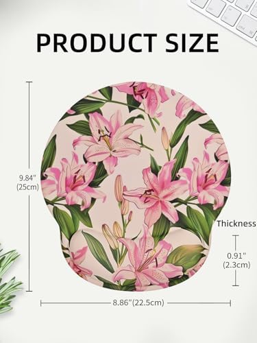 Lily Floral Mouse Pad Wrist Support Wrist Rest, Flower Ergonomic Mouse Pad with Non-Slip Base for Office Gaming Working Computers,Desk Accessories Pain Relief Mouse Mat, Green