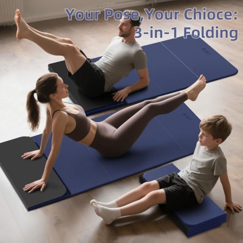 ILILI Foldable Yoga Mat 10mm, Extra Thick, Extra Long, 75x26x0.4 Inch, TPE