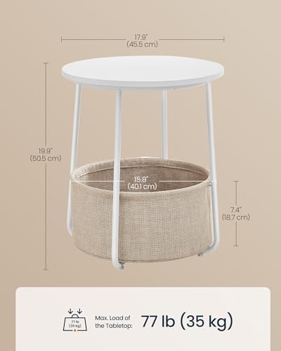 SONGMICS HOME Small Side Tables, Round End Tables, 2 Tier Nightstands with Basket, U Shaped Steel Legs, Easy Assembly, for Living Room, Bedroom, Set of 2, White and Brown