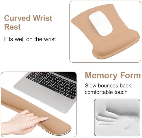 MOSISO Wrist Rest Support for Mouse Pad & Keyboard Set, Mocha