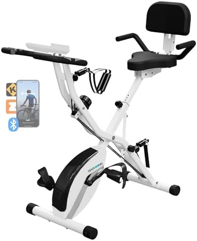 BARWING Stationary Exercise Bike for Home Workout, 5 IN 1 Foldable Indoor Cycling Bike for Seniors, 350LB Capacity, 16-Level Magnetic Resistance, Seat Backrest Adjustments