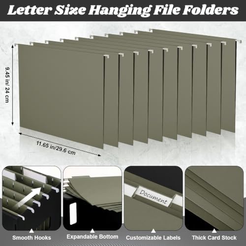 Qeeenar 2 Pcs Hanging File Box with 10 Pcs Green Hanging File Folders