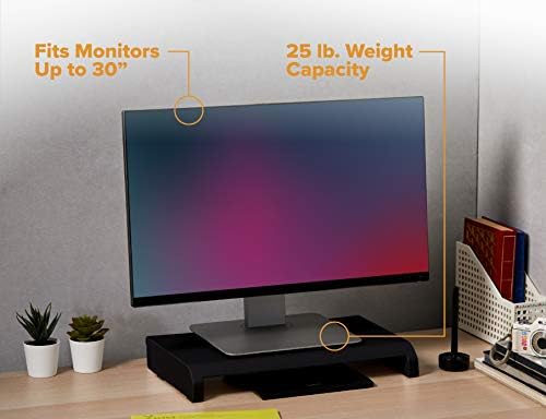 Bostitch Office Konnect Adjustable Monitor Stand Riser, 4 Height Adjustments, Built-In Cable Management, Rubber Feet - Black