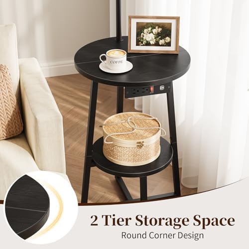 Yoobure Floor Lamp with Table - Farmhouse Night Stand with Charging Station