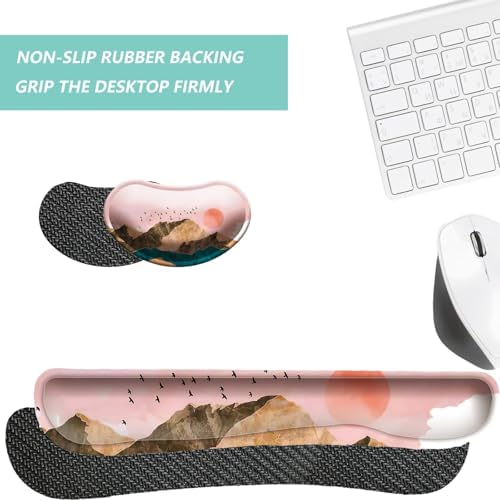 Keyboard Wrist Rest Mouse Wrist Support Set, Memory Foam Wrist Rest Pad for Computer Laptop Keyboard Mouse, Ergonomic Wrist Cushion Support for Typing Pain Relief, Gaming Home Office, Sunrise