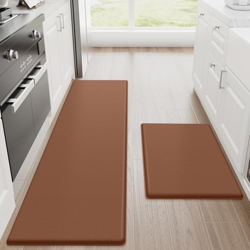 StepRite Kitchen Mats for Floor, 2-Pack Anti-Fatigue Rugs, Terracotta Brown