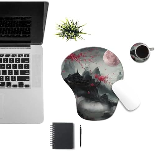 Ergonomic Mouse Pad with Wrist Rest,Comfortable Computer Gel Mouse Pad Wrist Support for Laptop,Pain Relief Mousepad with Non-Slip PU Base Cherry Blossom