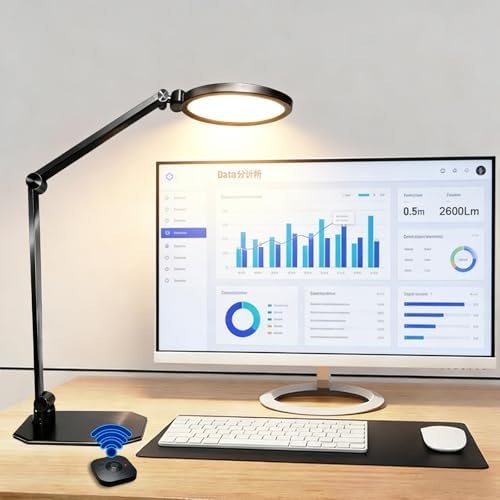 NS Pro LED Desk Lamp with Remote Control, Eye-Caring CRI95+ Dimmable Light, 3000K–6000K Adjustable CCT, Flexible Angle, Clamp or Base Mount, Memory Function Desk Lamp for Office, Reading & Video Calls