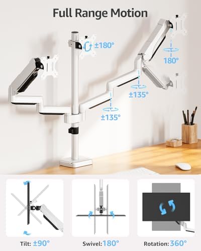 MOUNTUP Triple Monitor Stand Mount - 3 Monitors Desk Mount for Computer Screens Up to 27 inch, Triple Monitor Arm, Heavy Duty Monitors Stand, Each Arm Holds 4.4-19.8 lbs, White