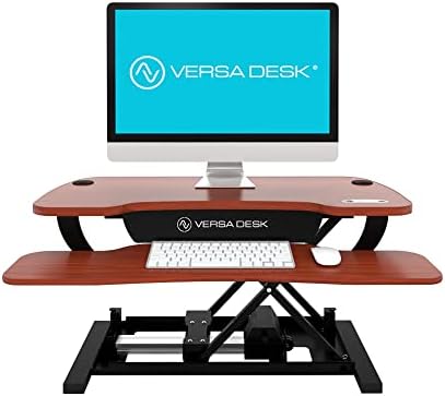 VERSADESK PowerPro Elite 40” x 24" – App Controlled Electric Standing Desk Converter w/USB Charging Port. Raises up to 20”. Fully Assembled – Includes LED Lights. Supports 80 lbs. – Cherry