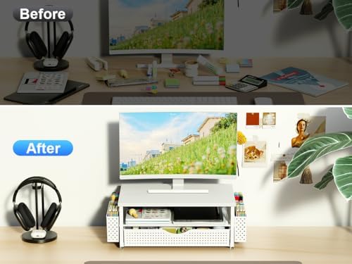 Spacrea Desk Organizers and Accessories, Printer Stand with Storage, White