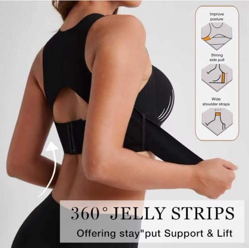 Black Wireless Posture Bra for Women Soft Breathable Non-Removable Molded Cups Yoga Fitness Sports Bra Size S-3XL