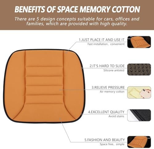 MYFAMIREA 2PCS Car Seat Cushion Pad 1.2" Thick Comfort Seat Protector for Car Driver Seat Office Chair Home Use Memory Foam Seat Cushion with Non Slip Bottom, 20'' x 18.5'', Orange