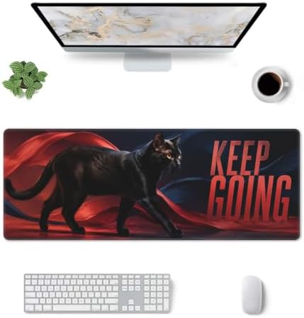 Black Cat Gaming Mouse Pad Large Mouse Pad 11.8x31.5 in Red Navy Design