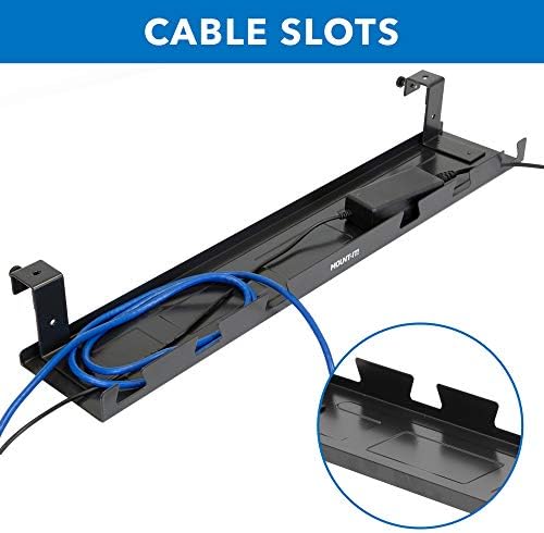 Mount-It! Premium Under Desk Cable Management Tray – 23" Heavy-Duty Steel Cable Tray & Cord Basket for Standing Desk & Home Office, Secure Crossbar or Screw Mount Wire Organizer (Black)