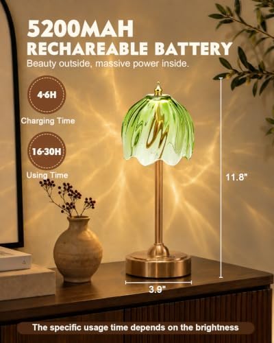 Nusogon Cordless Flower Table Lamp, 5200mAh Small Rechargeable Touch Lamp